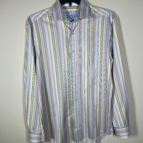 Bugatchi Tops - Bugatchi Men's Colorful Stripe Button-Up Shaped Fit Shirt L Preppy
